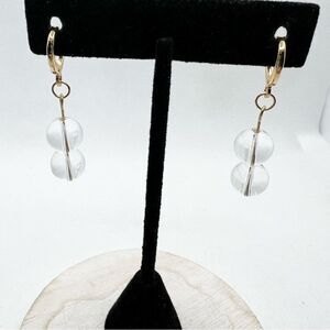 🍭6/$30 Clear double beaded drop dangle earrings on gold tone clasp
